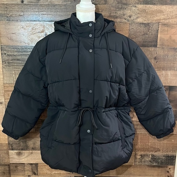 Topshop Tie Oversized Waist Puffer Jacket Size 10